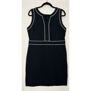 Talbots Womens 14 Black Dress Sleeveless White  Zip Down Back w/ Stretch Comfort